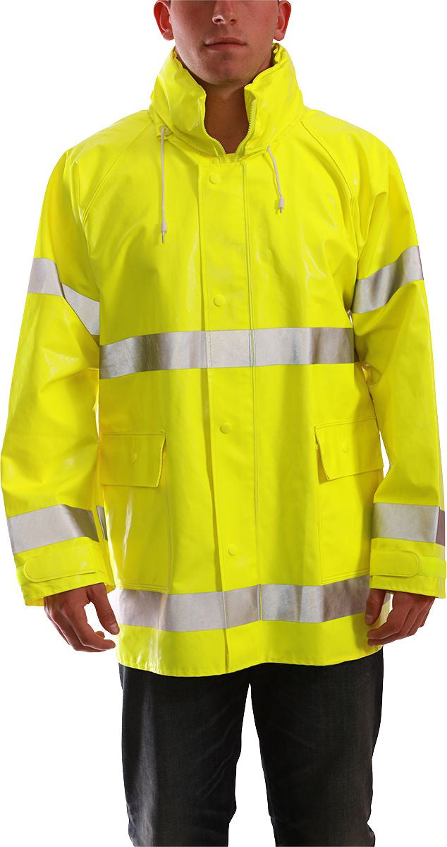 Flame Resistant Rain Jacket, Class 3, Zipper Closure, Hood In Collar,F – Kent Automotive