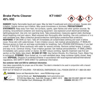  Transfer Label for KT14667 Brake Cleaner - 1564504