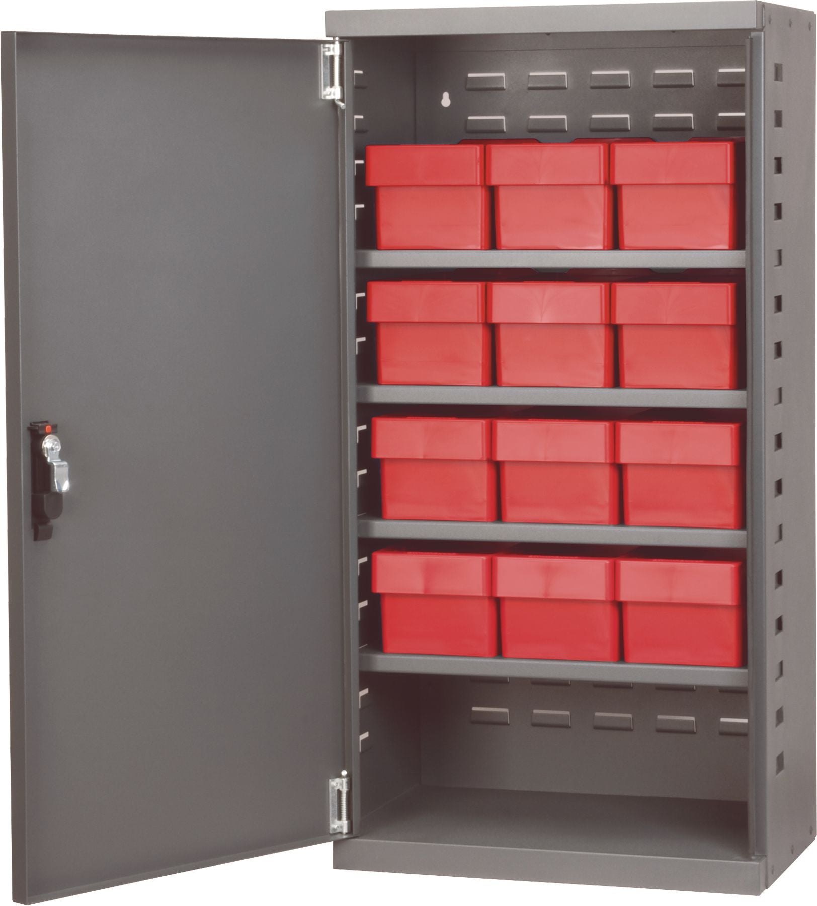Mini Lockable Cabinet, Textured Charcoal, 12 Red Drawers – Kent Automotive