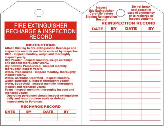 Fire Extinguisher Recharge & Inspection Record Tag, Rigid Vinyl – Kent ...