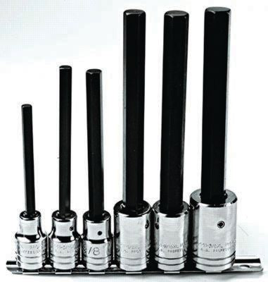 1/2" Drive Extra Long Hex Bit Set, Nickel Chrome Finish